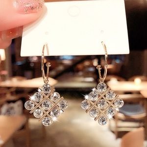 Any 2/$20! Gold Hoops w/Rhombus Crystal Earrings